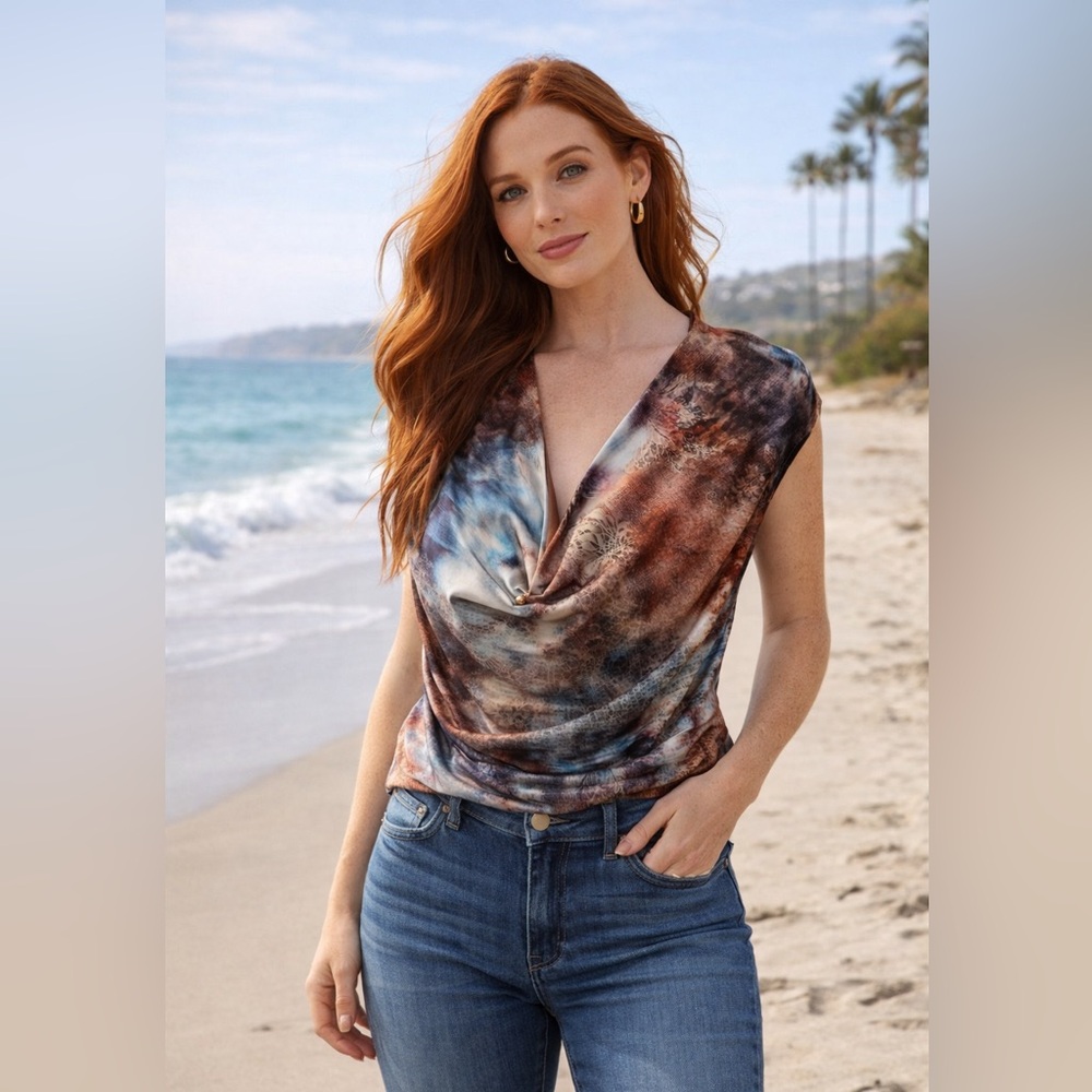 NWT ⭐️ Runaway The Label Artistic Blue and Brown Halter Top